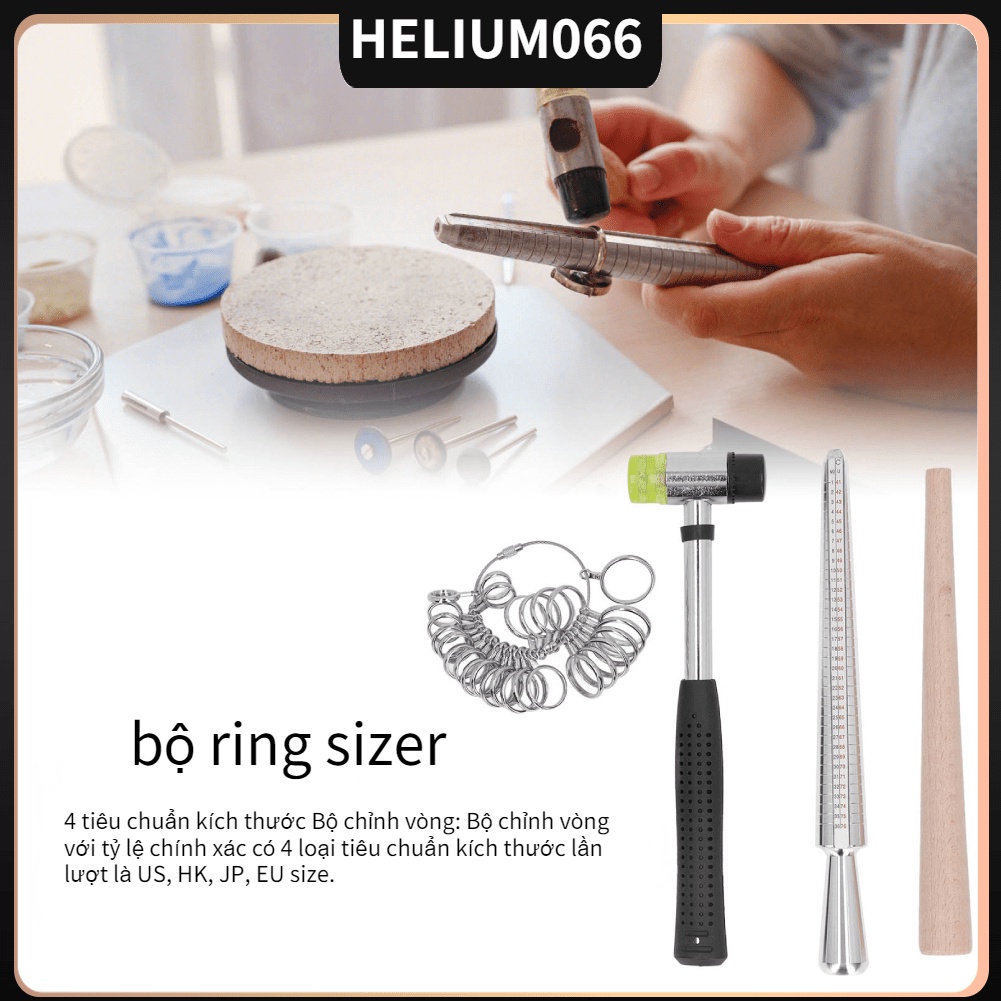 Ring Sizer Set nhôm đo kích thước ngón tay Máy đánh bóng gỗ Mandrel Búa cao su US Size Kit để làm đồ trang sức Helium066