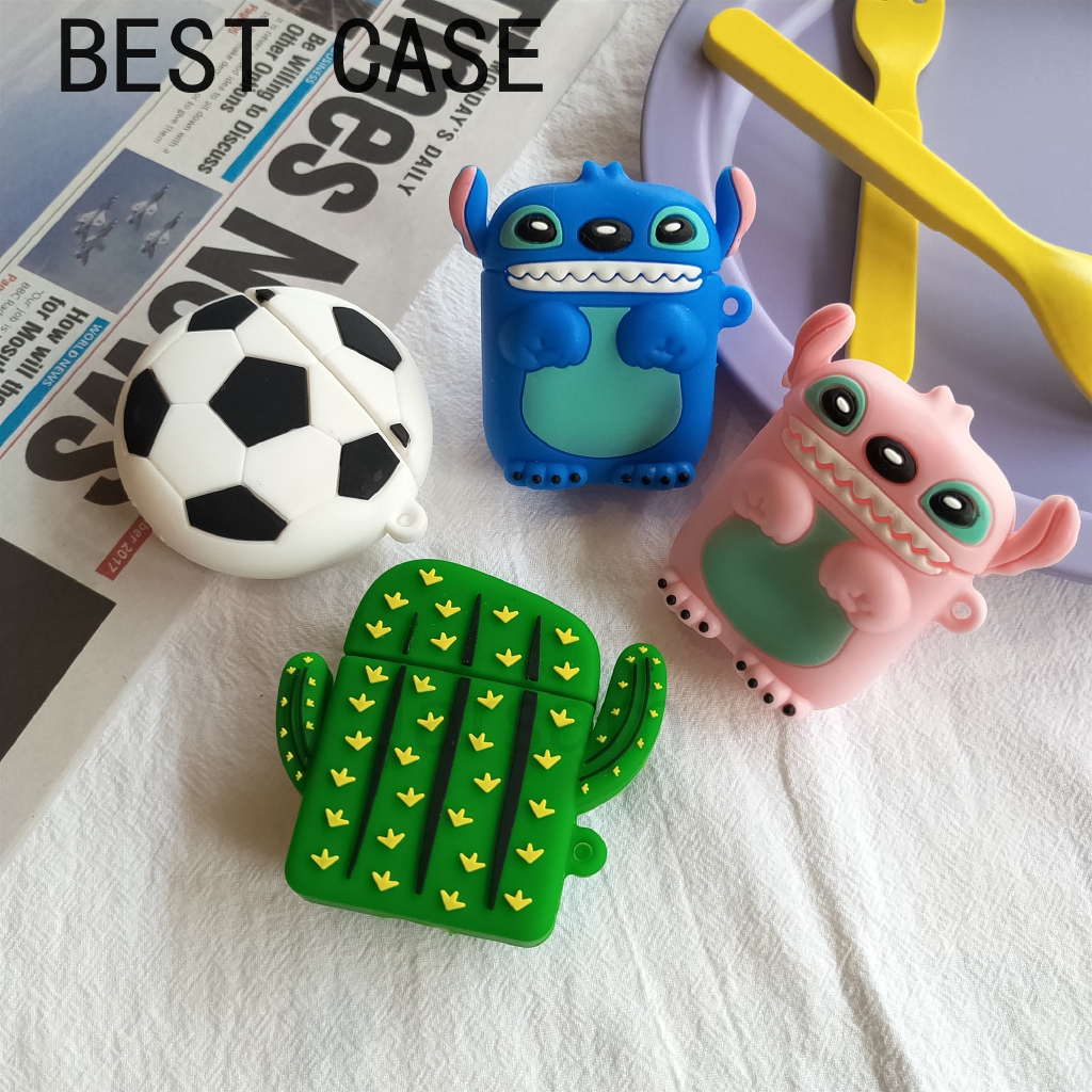 Vỏ bảo vệ hộp sạc tai nghe bằng silicon họa tiết hoạt hình 3D dễ thương thích hợp cho Airpods 2