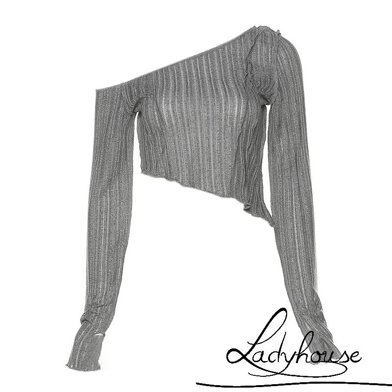 Áo Croptop Tay Dài Màu Trơn Dáng Ôm Thiết Kế Độc Đáo Thời Trang Quyến Rũ Cho Nữ