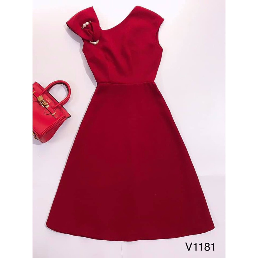 [ xả kho ] MiD Đầm xòe sát nách chéo vai phối khuy V1181 Mie Design kèm ảnh thật