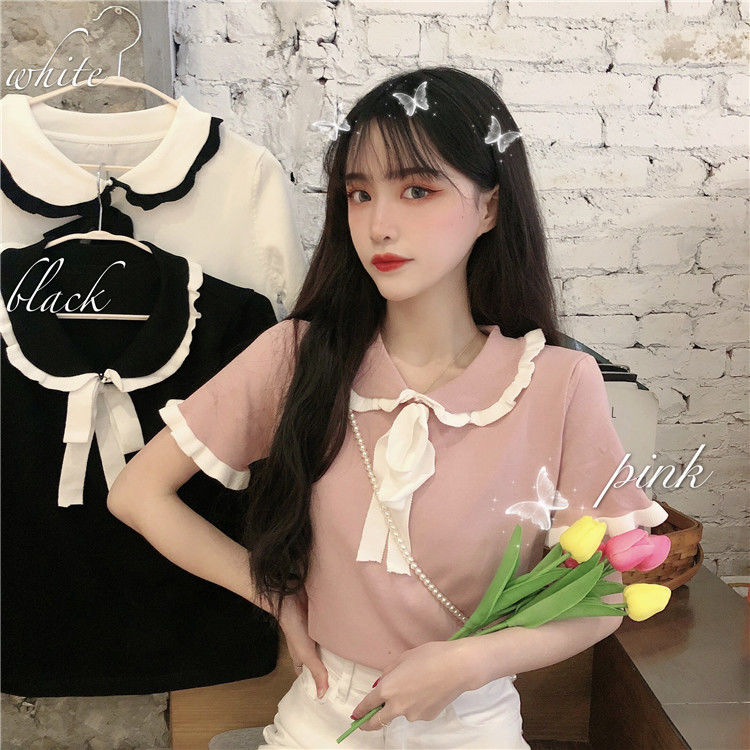 Áo thun tay ngắn có cổ phong cách Hàn Quốc TS016