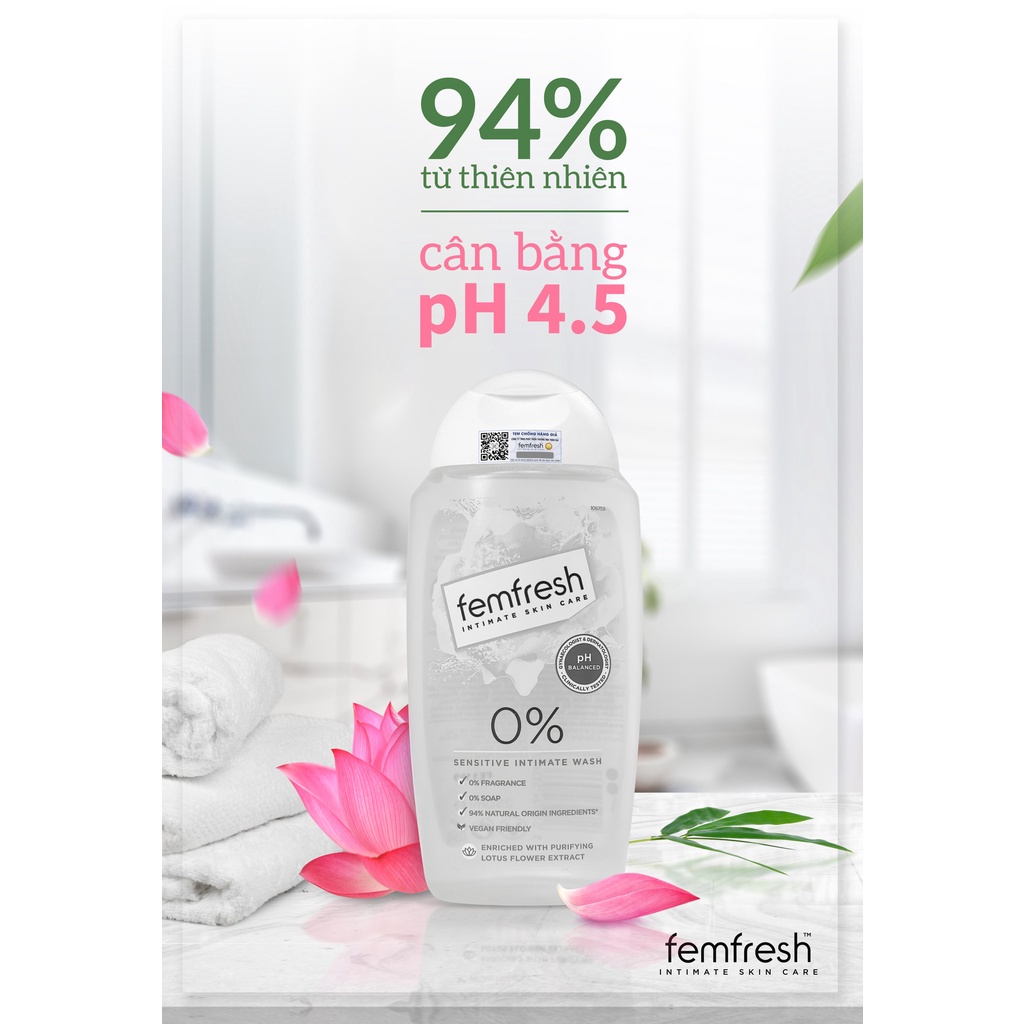 Dung dịch vệ sinh cho bà bầu cao cấp cho da nhạy cảm Femfresh 0% Sensitive Intimate Wash 250ml