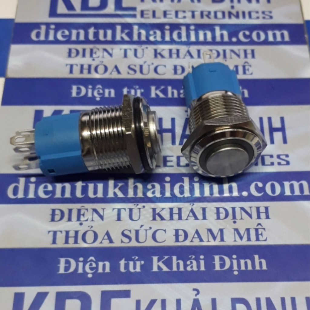 nút nhấn inox chống nước, dạng tròn khoét lỗ 16mm, nút nhấn đề, nhấn nhả GQ16 đầu lồi led vòng tròn 12-24V kde4675