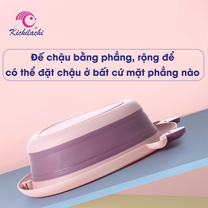 Chậu rửa mặt cho bé, chậu rửa mặt gấp gọn cao cấp Kichilachi, chống trơn trượt cho bé