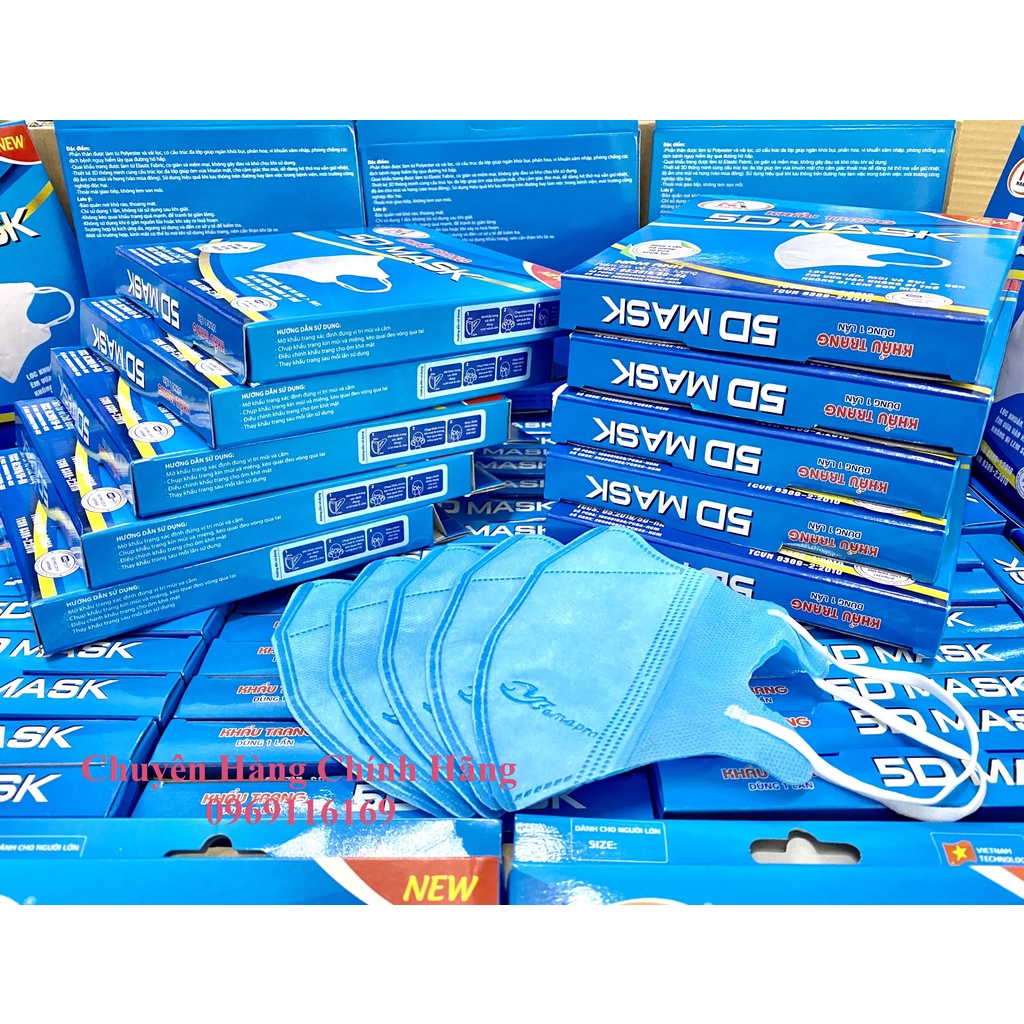 Combo 100 cái khẩu trang thiết kế 3D mask kháng khuẩn - Khẩu trang 5D FAMAPRO 3 lớp 10 cái/ hộp