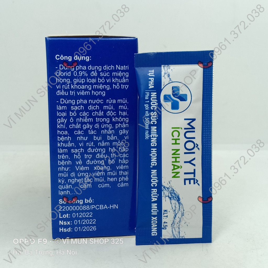 Muối Y Tế Ích Nhân gói tự pha - Hộp 20 gói - 1 gói pha với 500ml nước