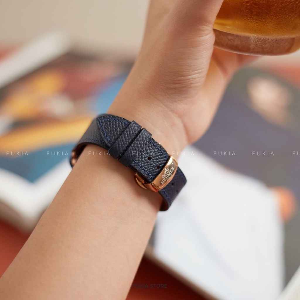 Dây da thủ công Epsom Xanh Navy dành cho Apple Watch, đồng hồ thông minh, đồng hồ cơ DDTC132