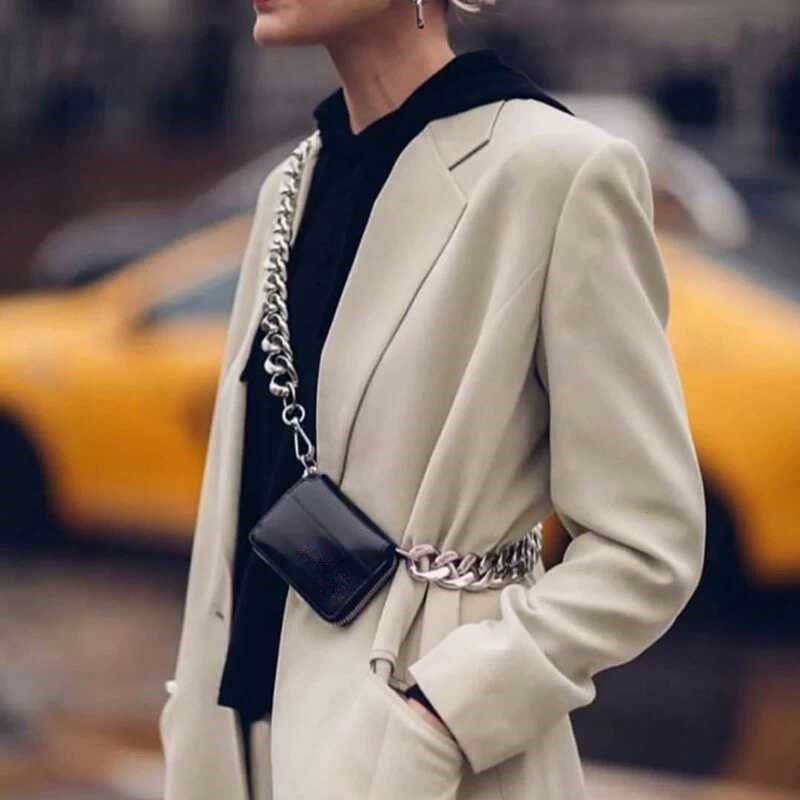 Túi Đeo Chéo Ngực Phối Dây Xích Dày Dặn Phong Cách Hàn Quốc Thời Trang Mới