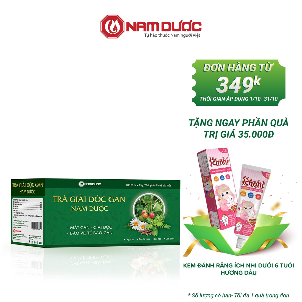 Trà giải độc gan Nam Dược (hộp 20 gói x1,5g) thanh nhiệt, giải độc, bảo vệ tế bào và tăng cường chức năng gan