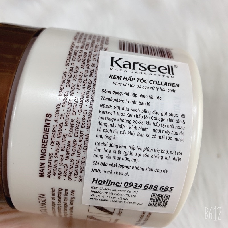 Kem ủ tóc phục hồi siêu mềm mượt Collagen Karseell Maca – 500 ml (Hũ) (Hàng chính hãng)