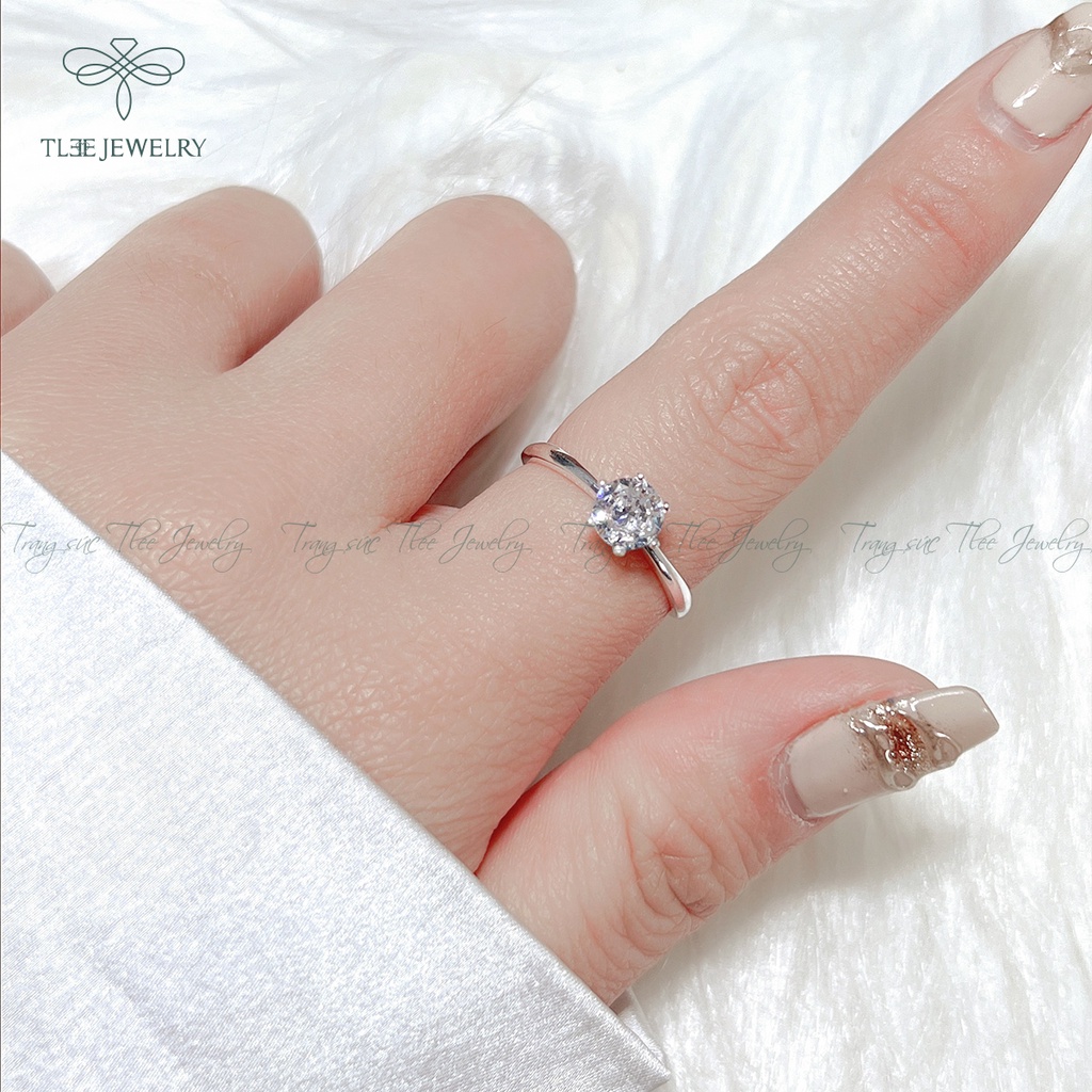 Nhẫn bạc nữ TLEE đá sáu chấu viền trơn NCJ A0177