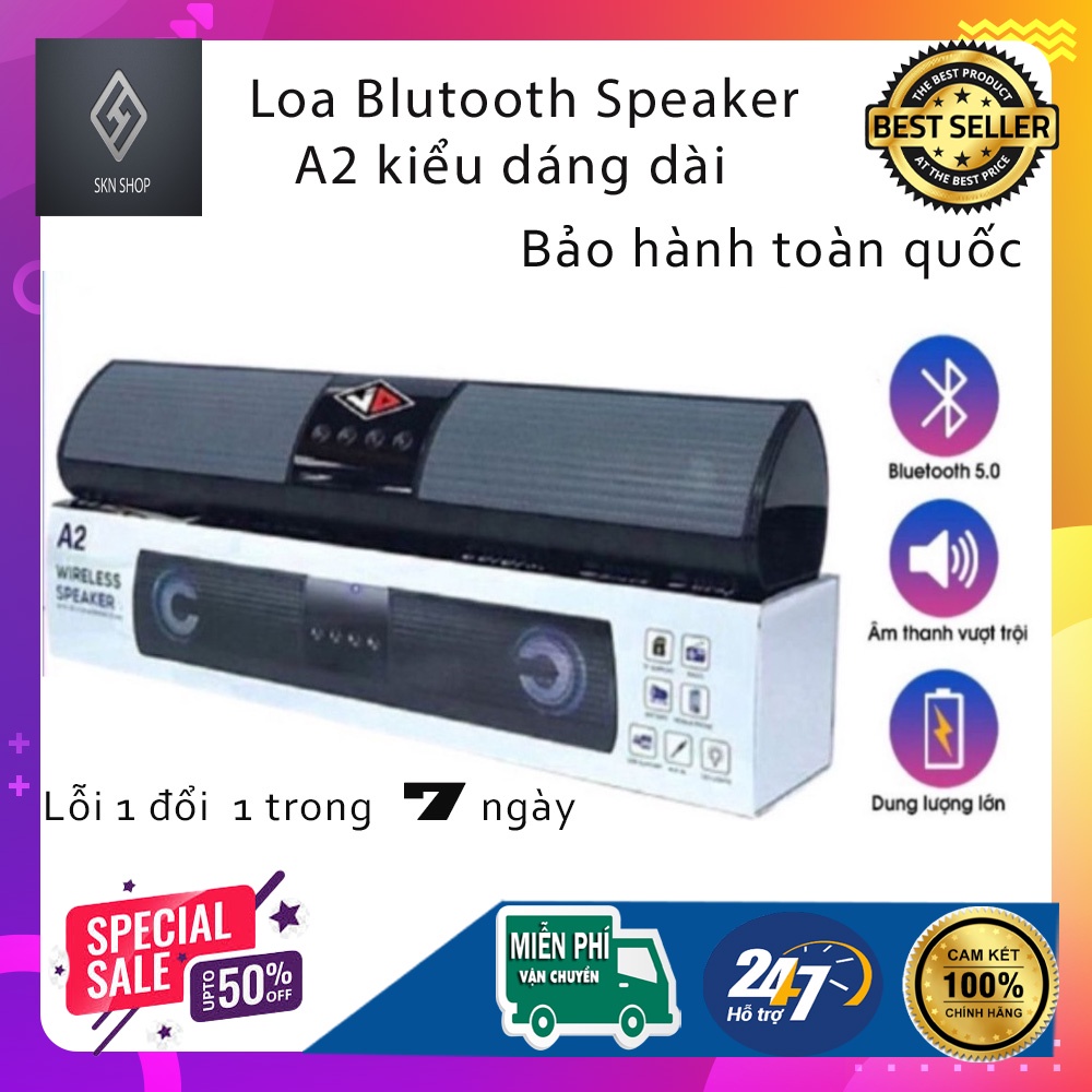 🔥Bảo Hành 12 tháng🔥 Loa Bluetooth Speaker A2 Dáng Dài 2-Loa không dây, Kểu Dáng Sang Trọng Hỗ Trợ Thẻ Nhớ, Đài FM