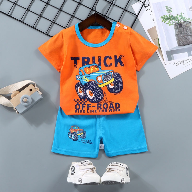 SUGE Bộ Đồ Ngủ Áo Thun Tay Ngắn Phối Quần Dài Thời Trang Mùa Hè Cho Bé Trai / Gái 0-6 Tuổi