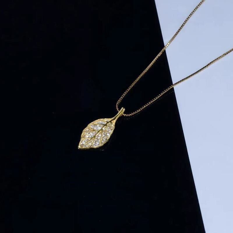 Vòng cổ Bạc 925 Mặt Cành Lá Đính Đá Quý Nhân Tạo Màu Vàng/Bạc