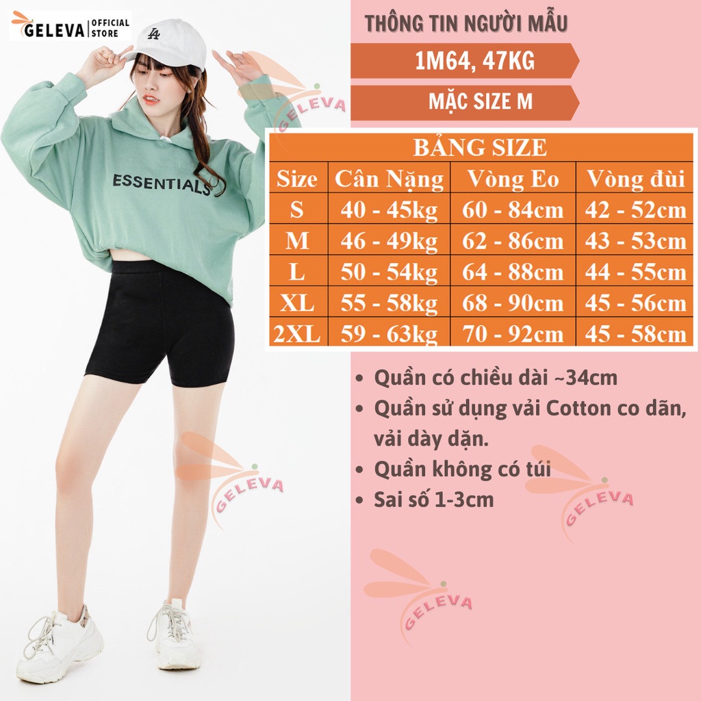 Quần legging đùi ngắn nữ biker short ôm bó vải thun cotton co giãn Geleva LEG426