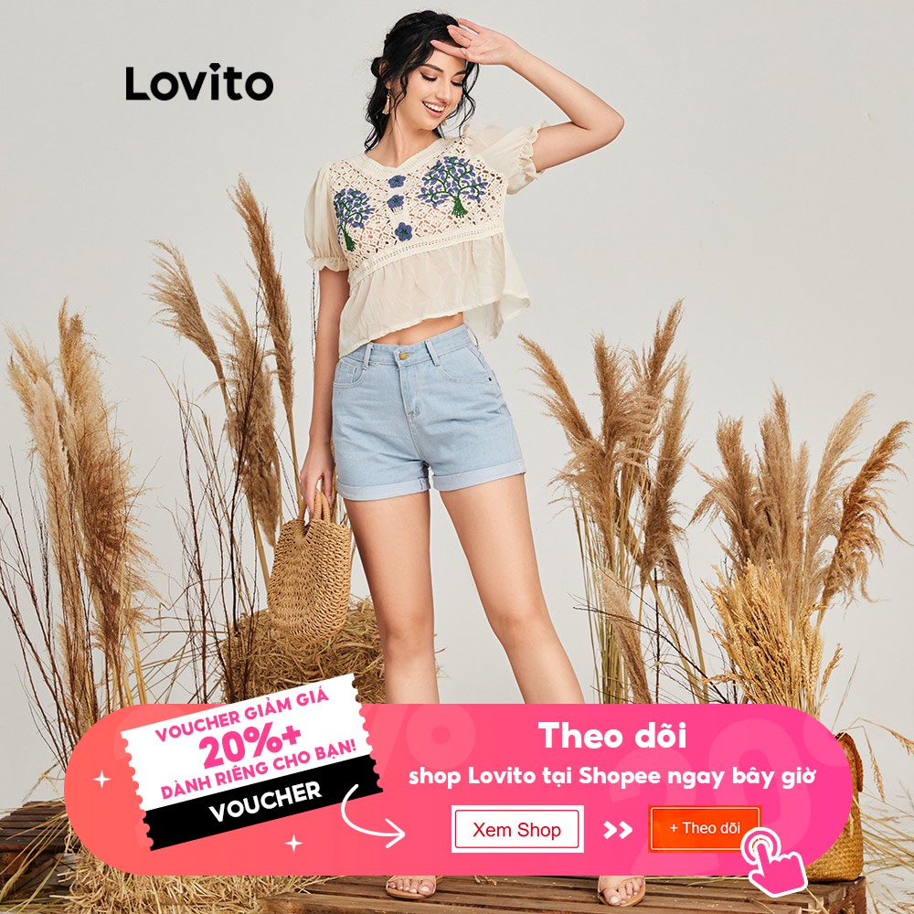 Áo Lovito phối ren màu tương phản khoét rỗng in hoa dễ thương L14X059 (màu trắng) | BigBuy360 - bigbuy360.vn