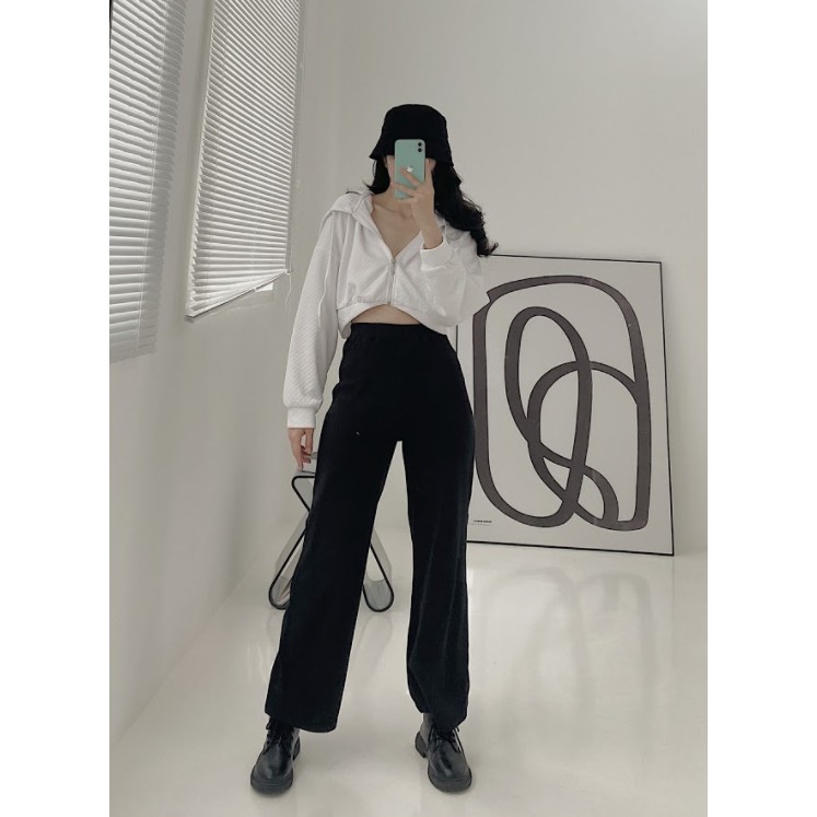 Quần tây nữ dáng suông thời trang GAGO high waist straight pants màu đen GO3370 | BigBuy360 - bigbuy360.vn