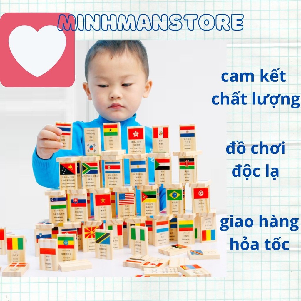 Cờ domino quốc kì các nước đồ chơi gỗ tăng nhận thức trí tuệ