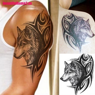 Hình Xăm Dán Tạm Thời Chống Nước Hình Đầu Sói Độc Đáo