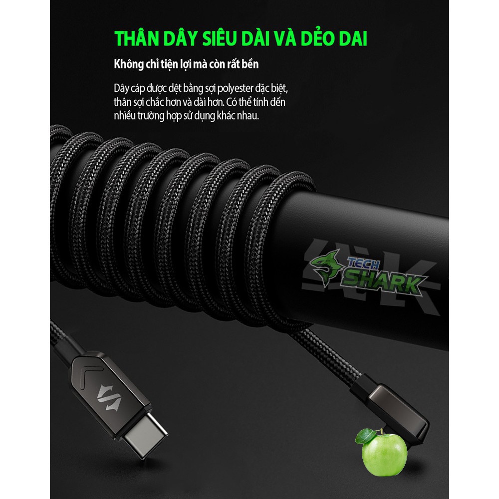 Cáp sạc nhanh truyền dữ liệu vuông góc Black Shark USB-to- chuẩn táo