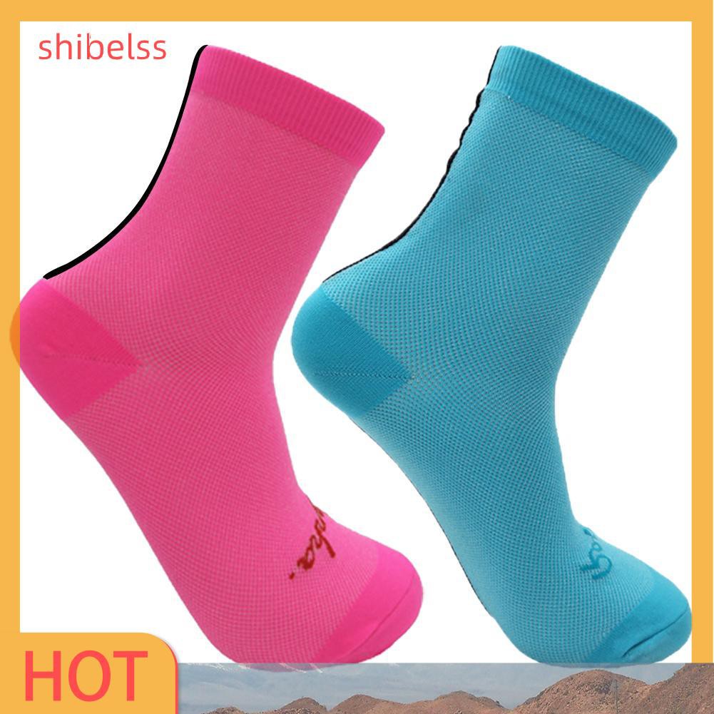 （ʚshibelss）Splicing Color Mesh Riding Socks Unisex Cycling Bicycle Calf Length Socks