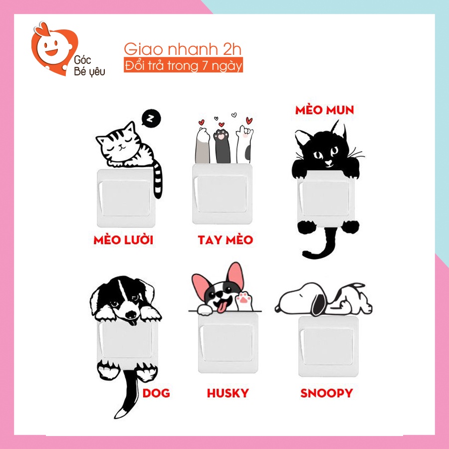 Trang trí ổ điện miếng dán tường công tắc hình dễ thương con vật cute dog cat 1204 | BigBuy360 - bigbuy360.vn