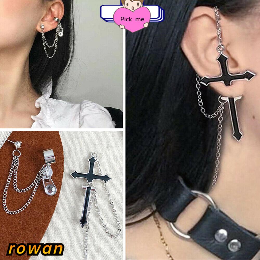 ROW /1PC Unisex Long Chain Stud Earrings European Style Punk Cross Earrings Party Jewelry Fashion Brincos Vintage Zipper Dangle Drop