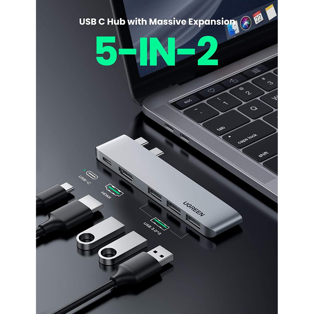 Cáp chuyển USB-C sang HDMI + Hub USB 3.0 + USB-C Ugreen 60559