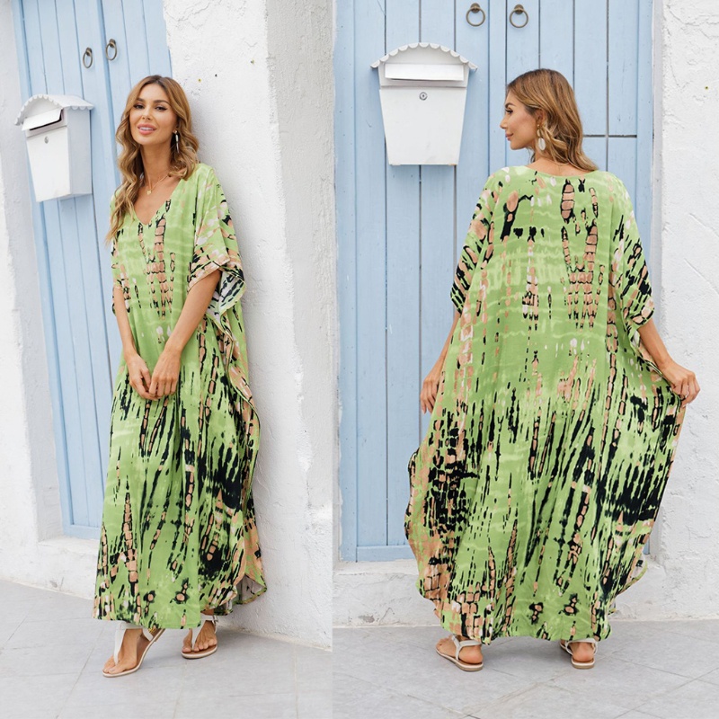 Xiangbao Áo Choàng Tắm Biển Dáng Dài Rộng Họa Tiết Sọc Nhuộm Màu Cho Nữ