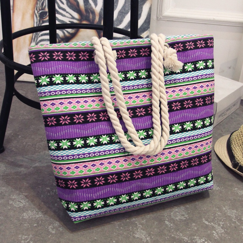 Túi Tote Đeo Vai / Xách Tay Bằng Vải Bạt Có Dây Kéo Sức Chứa Lớn In Họa