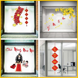Giấy dán tường trang trí tết Chúc mừng năm mới 2022 - Decal cao cấp dán được cả trên tường và cửa kính (HN)