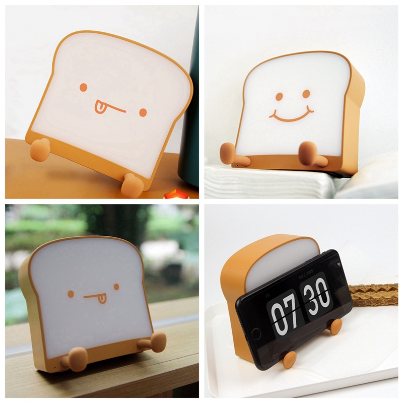 Đèn Ngủ LED Hình Bánh Mì Nướng Thông Minh Chạy Pin Có Thể Sạc Lại Và Hẹn Giờ