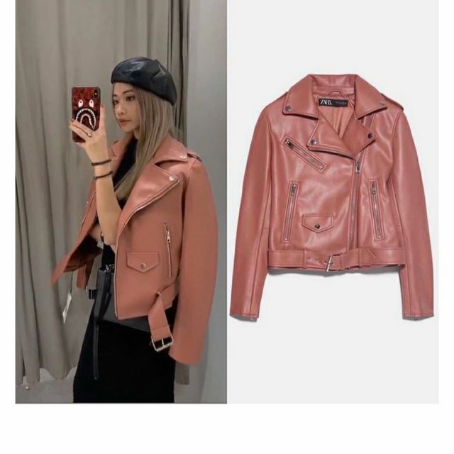 Áo khoát da Zara size S màu hồng da