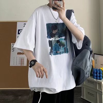 Áo Thun Tay Ngắn Dáng Rộng In Họa Tiết Phong Cách Hip Hop Hàn Quốc Thời Trang Mùa Hè Cho Nam size M-5XL