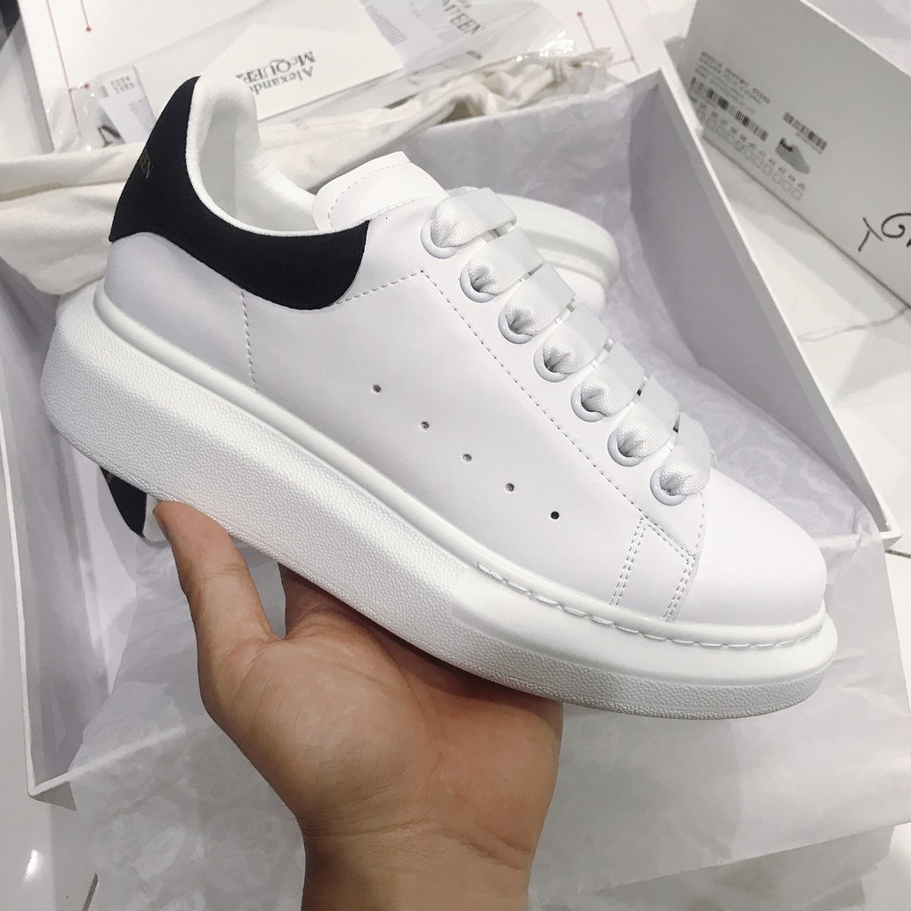 Giày thể thao MCQueen nam nữ màu trắng gót đen, Giày sneaker trắng