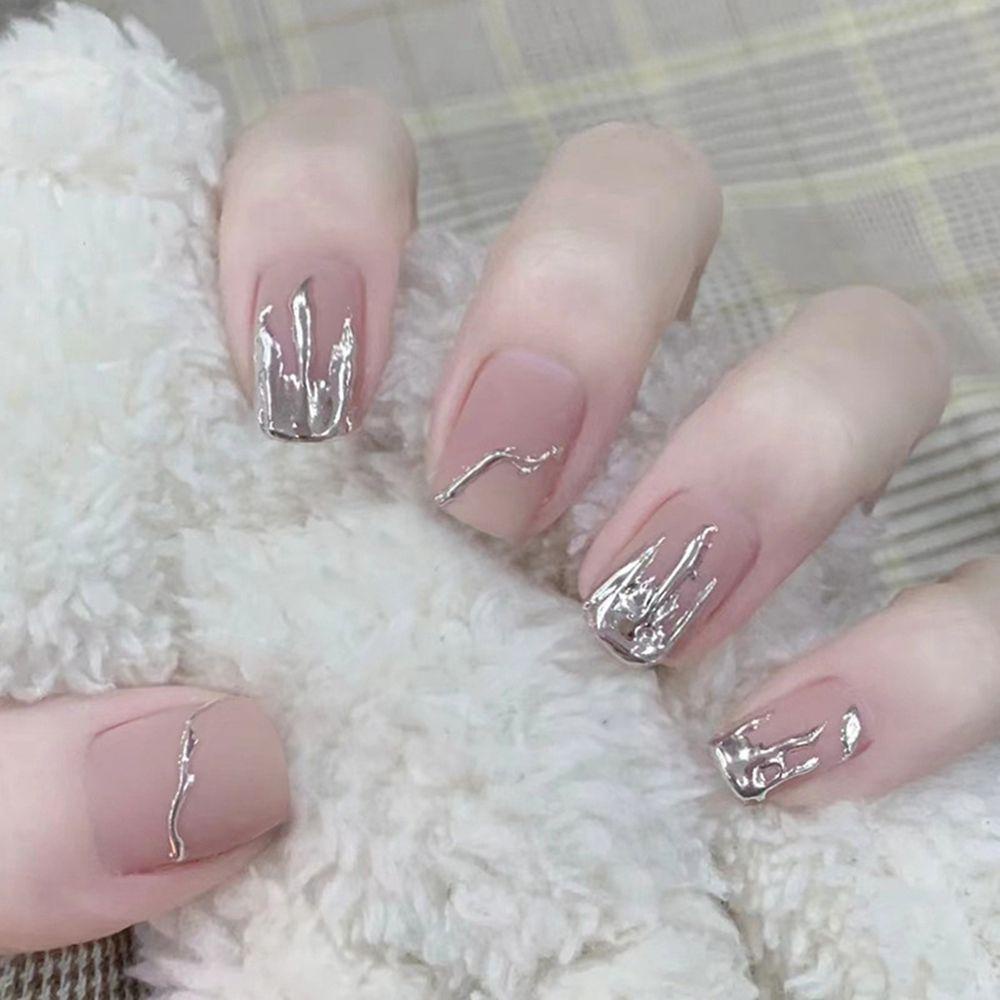 MIHAN1 Hộp 24 Móng Tay Giả Đầu Tròn / Vuông Đính Kim Sa Lấp Lánh