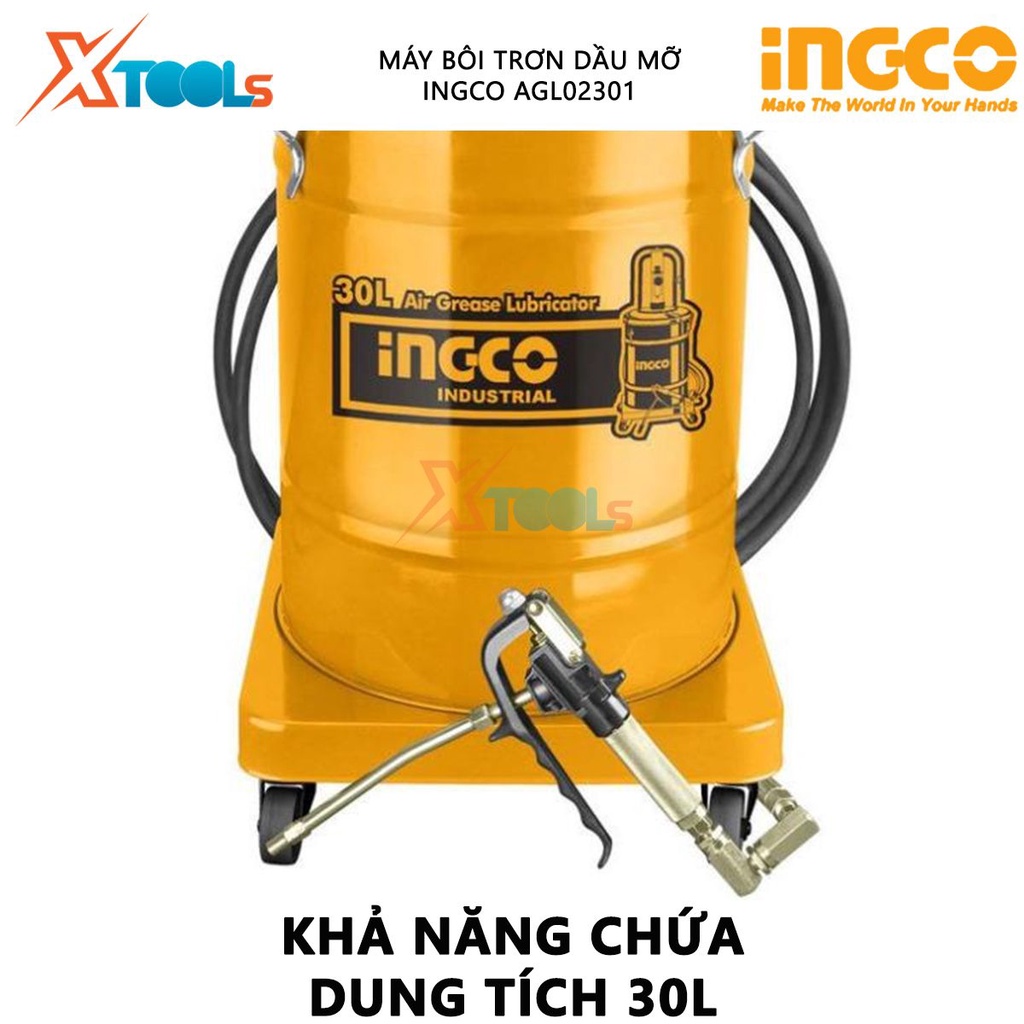 Máy bôi trơn dầu mỡ INGCO AGL02301 | mỡ bôi trơn Chiều dài ống mỡ 5M, Áp suất làm việc 6-8 bar, 315 x 430mm, lượng khí 6