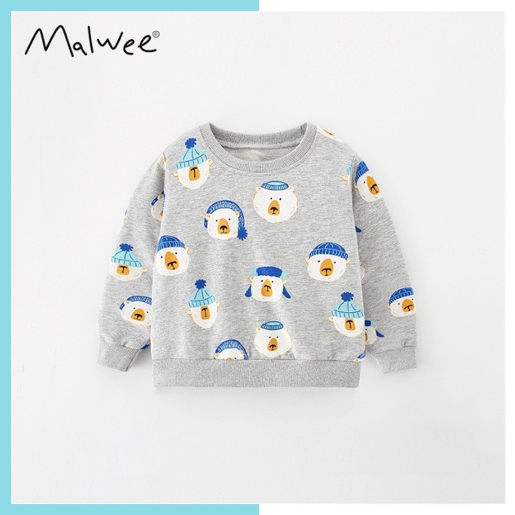 Áo nỉ Malwee xám gấu MW7685 cho bé trai 2-8 tuổi - Little Maven Official Store