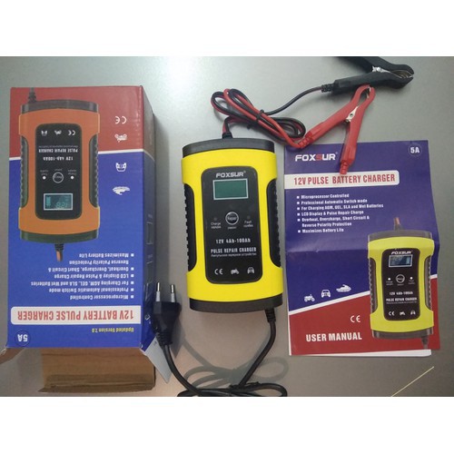 Sạc bình ắc quy ô tô xe máy 12V 4Ah - 100Ah FOXSUR tự ngắt khi đầy chức năng bảo dưỡng phục hồi ắc quy bằng khử sunfat