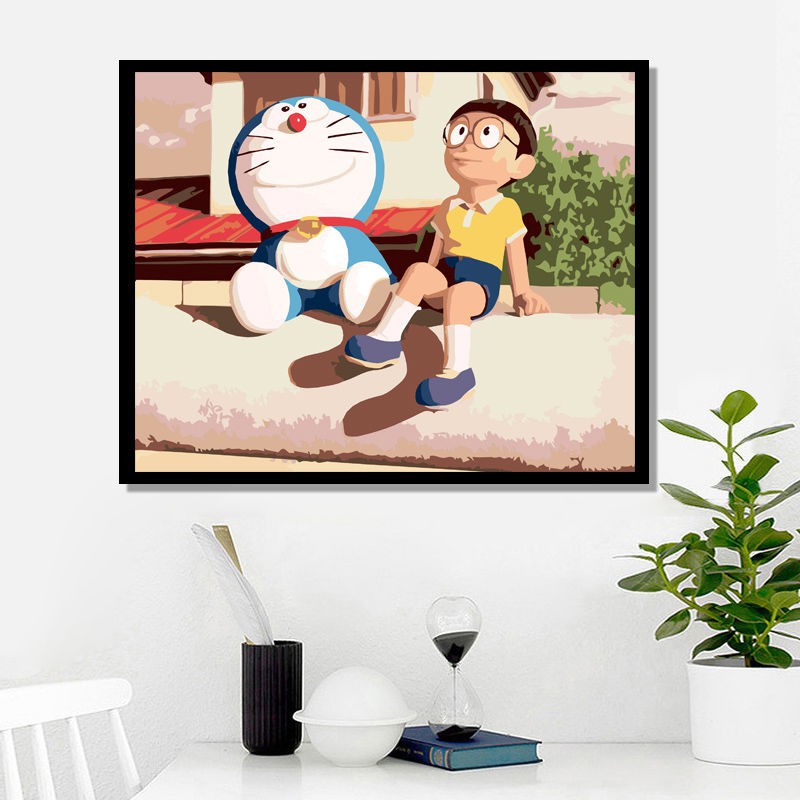 Tranh Sơn Dầu Vẽ Tay Diy Hình Doraemon Sáng Tạo Trang Trí Phòng Ngủ