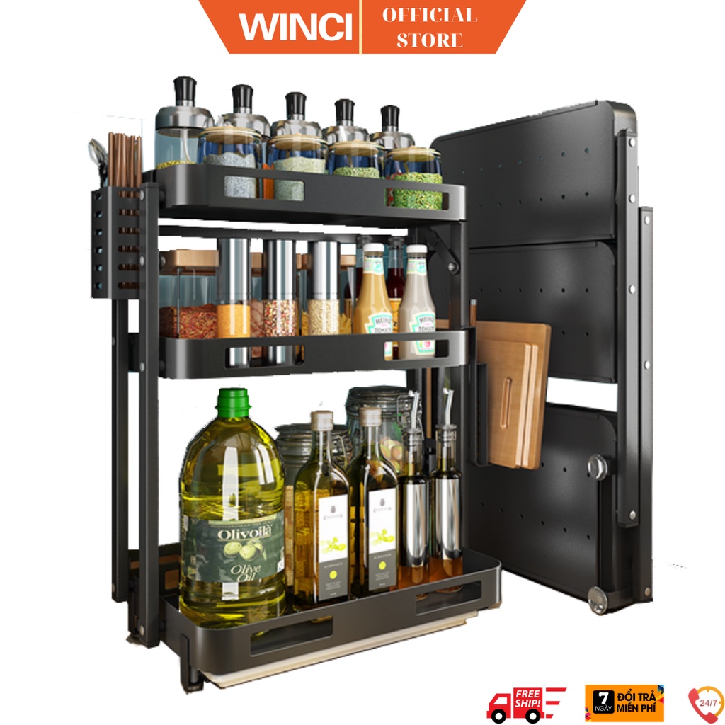 Kệ gia vị Gấp gọn Đa Năng Winci. Chất liệu thép carbon không gỉ, Sơn tĩnh điện 3 lớp, WIN-KGVG