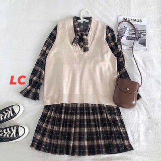 Váy Kẻ Caro Nơ Cổ Babydoll Ulzang