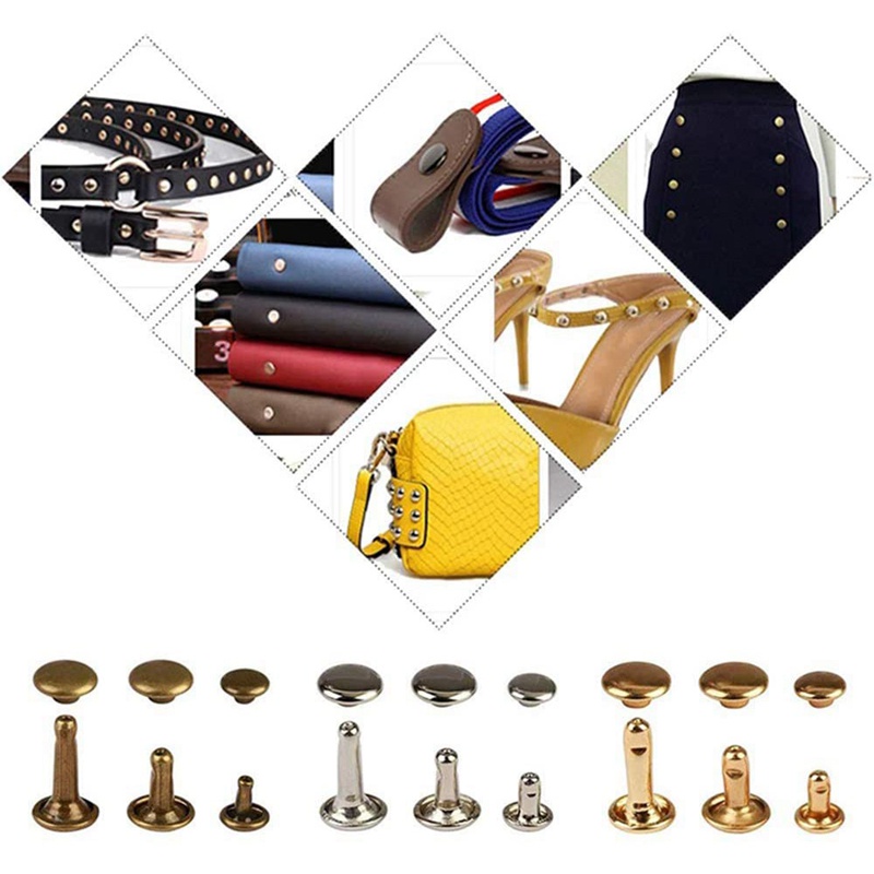 360 bộ Đinh tán da hai nắp với Kìm bấm lỗ để trang trí sửa chữa thủ công bằng da . 3 kích cỡ và 4 màu