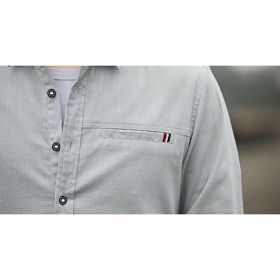 Áo Sơ Mi Nam Dài Tay Chất Đũi Xước Cổ Bẻ Cao Cấp Phong Cách Hàn Quốc XANH THAN