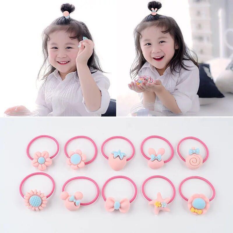 Set 10 Dây Cột Tóc Co Giãn Nhiều Màu Dễ Thương Cho Bé Gái Dây buộc tóc kiểu dáng mới cho bé