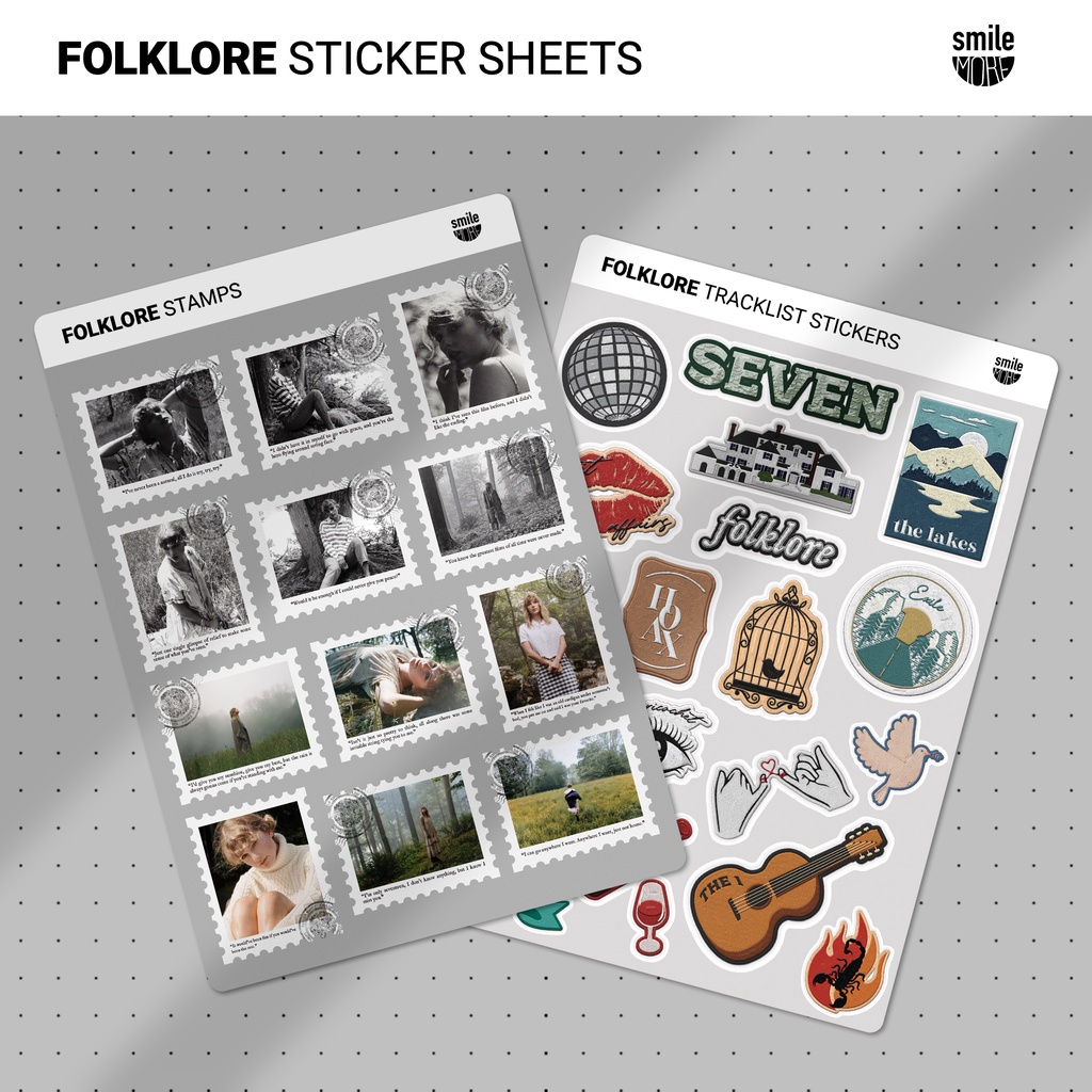 Bộ sticker sheet trang trí Smile More decor theo album Folklore của Taylor Swift