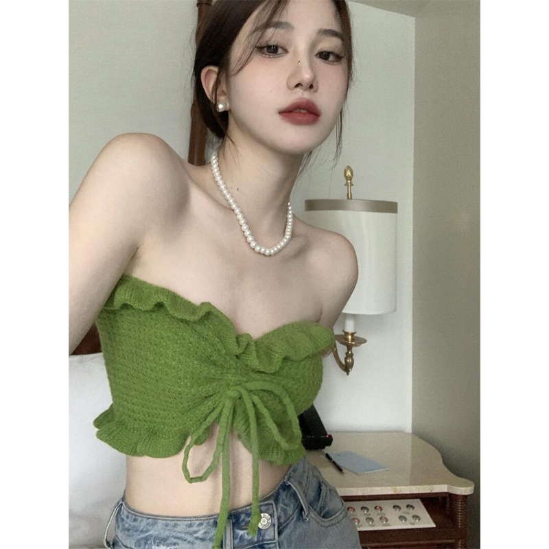 HUANG YOYO Áo Lửng Hở Rốn Phong Cách Hàn Quốc Thời Trang Cho Nữ quây áo dây croptop áo không