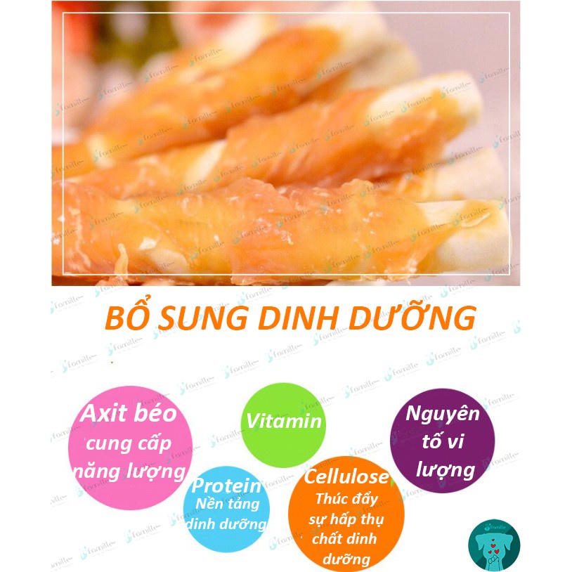 [BEST SELLER]Treat Thưởng Thơm Ngon JFamille, Thanh Gà Cuộn Xương Canxi Sữa, Bổ Sung Vitamin&amp;Khoáng Chất. JF39
