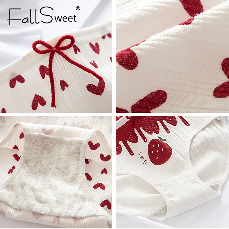 Quần lót nữ FALLSWEET vải cotton mềm cạp vừa in họa tiết đính nơ xinh xắn thời trang