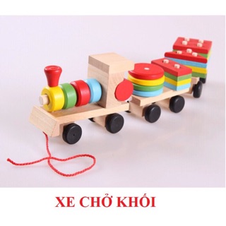Đồ chơi tàu hoả chở khối gỗ thả hình cho bé